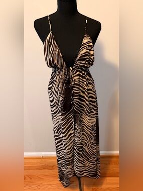 Arden B Black and Cream Zebra Print Swim Coverup